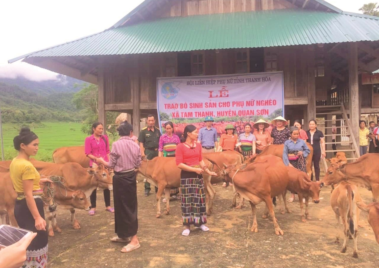 Hội viên phụ nữ nghèo xã Tam Thanh, huyện Quan Sơn nhận bò sinh sản do Hội LHPN tỉnh Thanh Hóa hỗ trợ