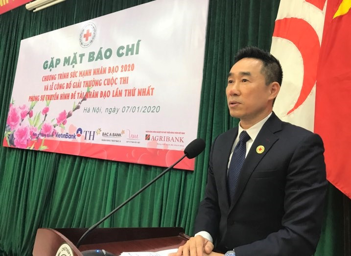 Ông Nguyễn Hải Anh, Phó Chủ tịch, Tổng Thư ký Trung ương Hội Chữ thập đỏ Việt Nam phát biểu tại buổi gặp mặt