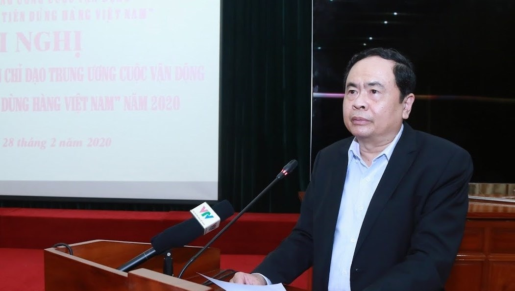 Ông Trần Thanh Mẫn, Bí thư Trung ương Đảng, Chủ tịch Uỷ ban Trung ương MTTQ Việt Nam, Trưởng Ban Chỉ đạo Trung ương Cuộc vận động phát biểu tại Hội nghị