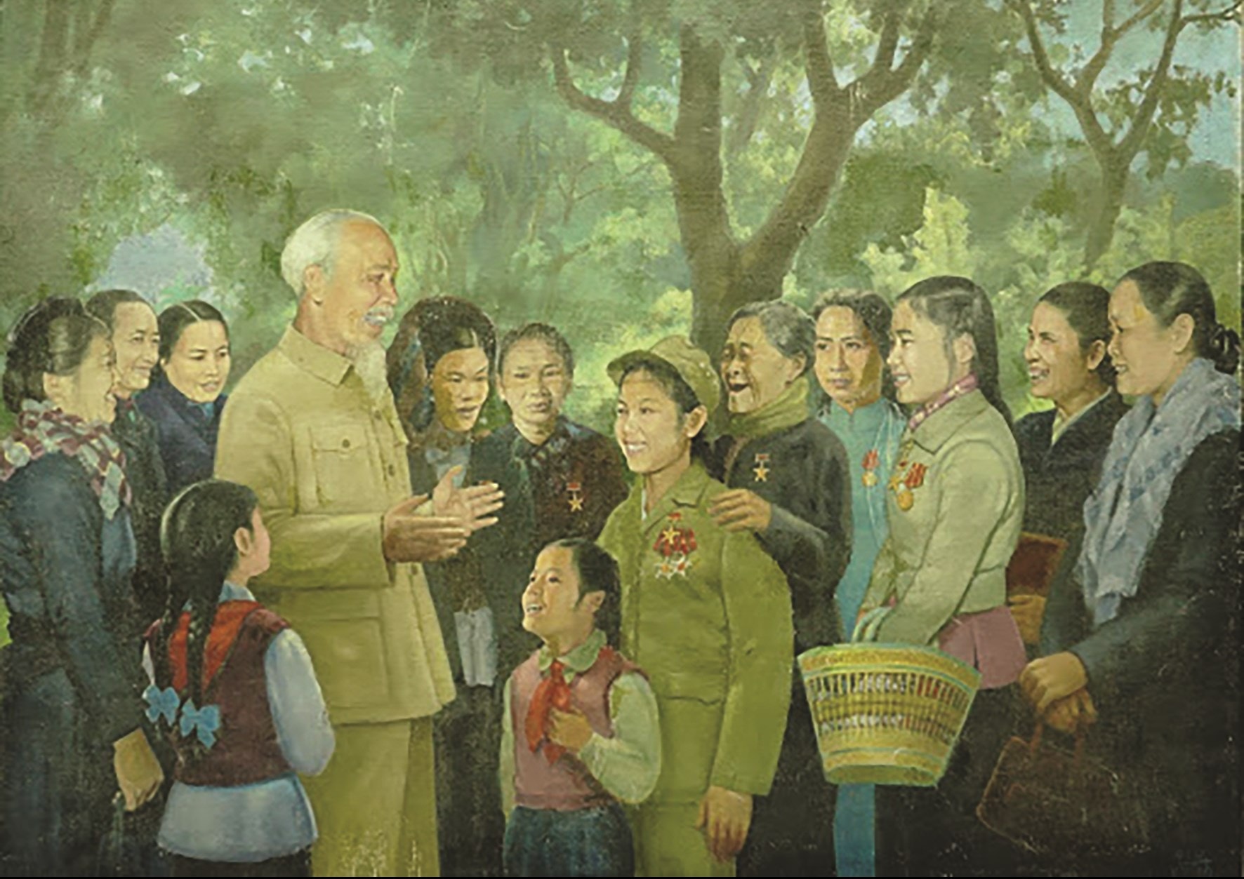 Hình tượng Bác Hồ trong tác phẩm hội họa “Nghe lời Bác dạy” của họa sĩ Vương Trình. (Ảnh minh họa)