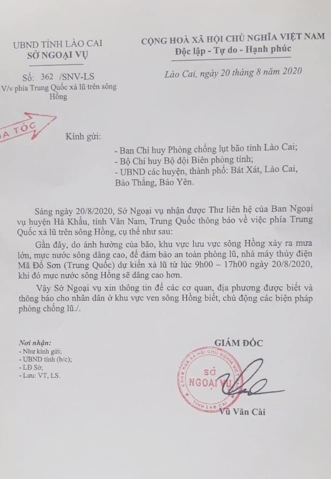 Trung Quốc tiếp tục xả lũ trên sông Hồng