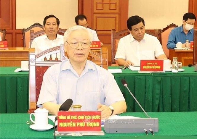 Tổng Bí thư, Chủ tịch nước Nguyễn Phú Trọng chủ trì họp Tiểu ban Văn kiện Đại hội XIII của Đảng. Ảnh: TTXVN