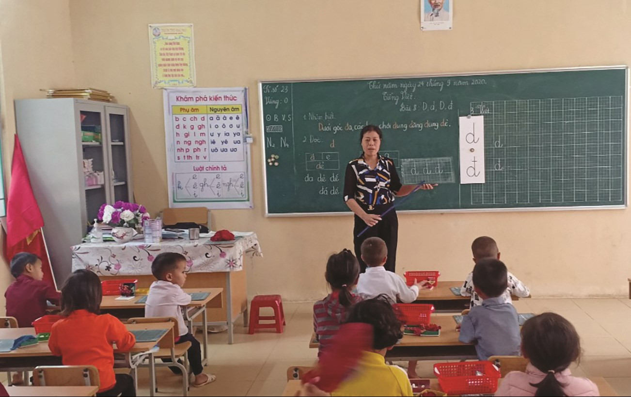Lớp học theo chương trình SGK mới ở Trường PTDTBT Tiểu học Keo Lôm (huyện Điện Biên Đông)