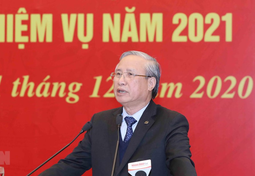 Ủy viên Bộ Chính trị, Thường trực Ban Bí thư Trần Quốc Vượng phát biểu chỉ đạo Hội nghị. (Ảnh: Phương Hoa/TTXVN)