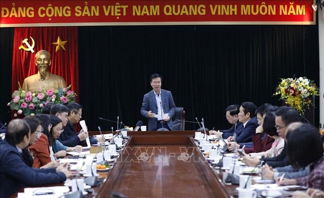 Trưởng Ban Tuyên giáo Trung ương Võ Văn Thưởng chủ trì cuộc họp. - Ảnh: TTXVN