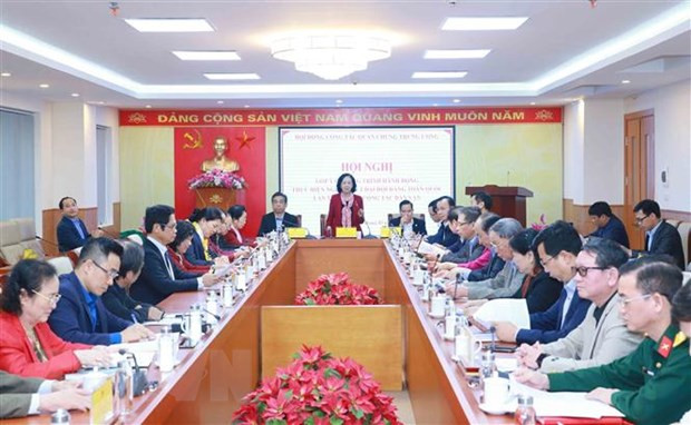 Ủy viên Bộ Chính trị, Trưởng ban Ban Dân vận Trung ương Trương Thị Mai, Chủ tịch Hội đồng Công tác quần chúng Trung ương, chủ trì Hội nghị. Ảnh TTXVN 