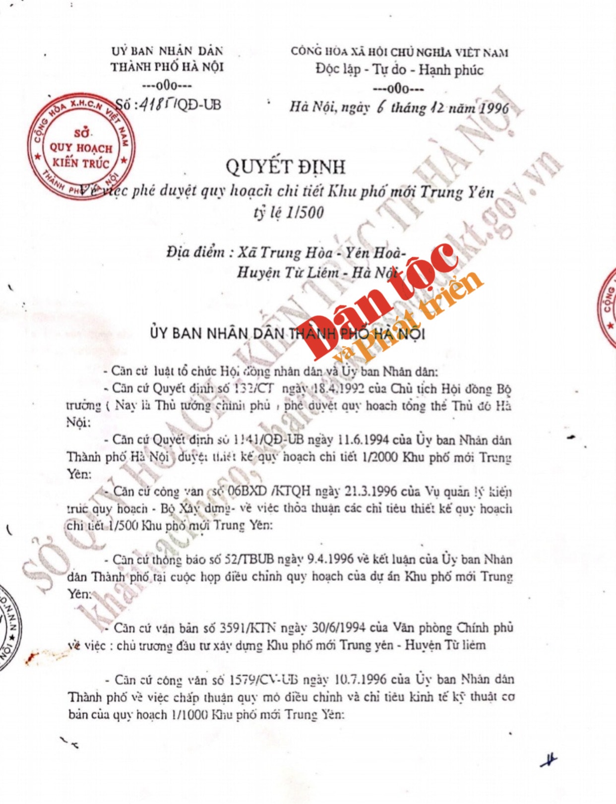 Theo Quyết định số:4185/QĐ-UB và Bản đồ quy hoạch 1/500 thì nhà ông Quý và ông Vệ không thuộc diện thu hồi.