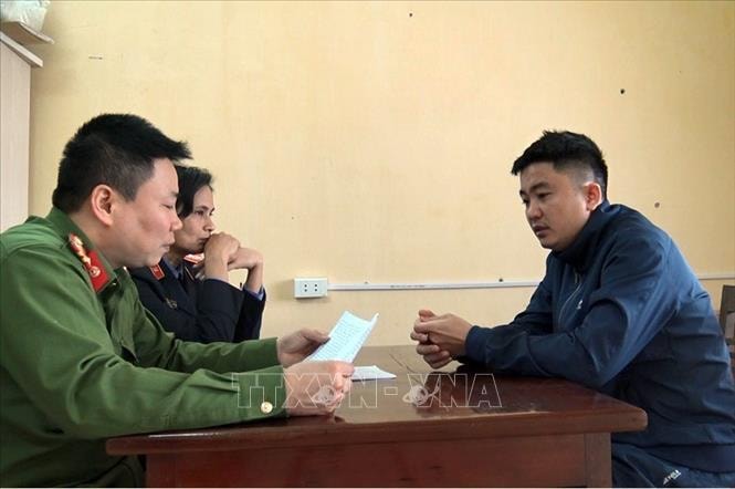 Đối tượng Hà Ngọc Thành tại Cơ quan cảnh sát điều tra. Ảnh: TTXVN 