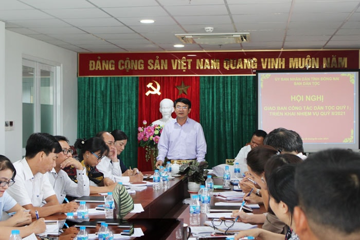  Trưởng ban Dân tộc tỉnh Đồng Nai - Nguyễn Văn Khang phát biểu tại Hội nghị.