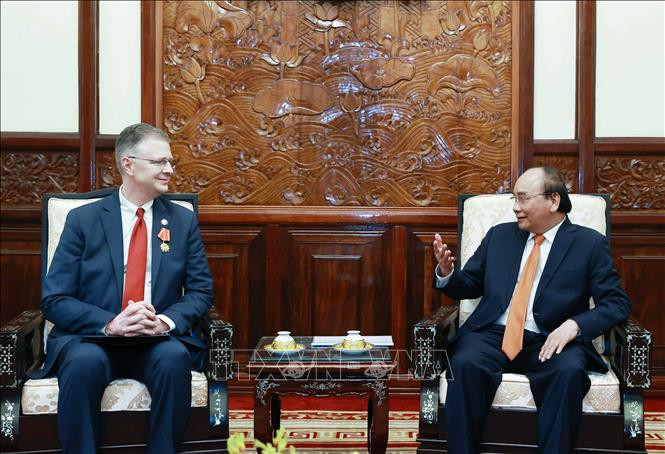 Chủ tịch nước Nguyễn Xuân Phúc tiếp Đại sứ Hoa Kỳ tại Việt Nam Daniel Kritenbrink. Ảnh: Thống Nhất/TTXVN