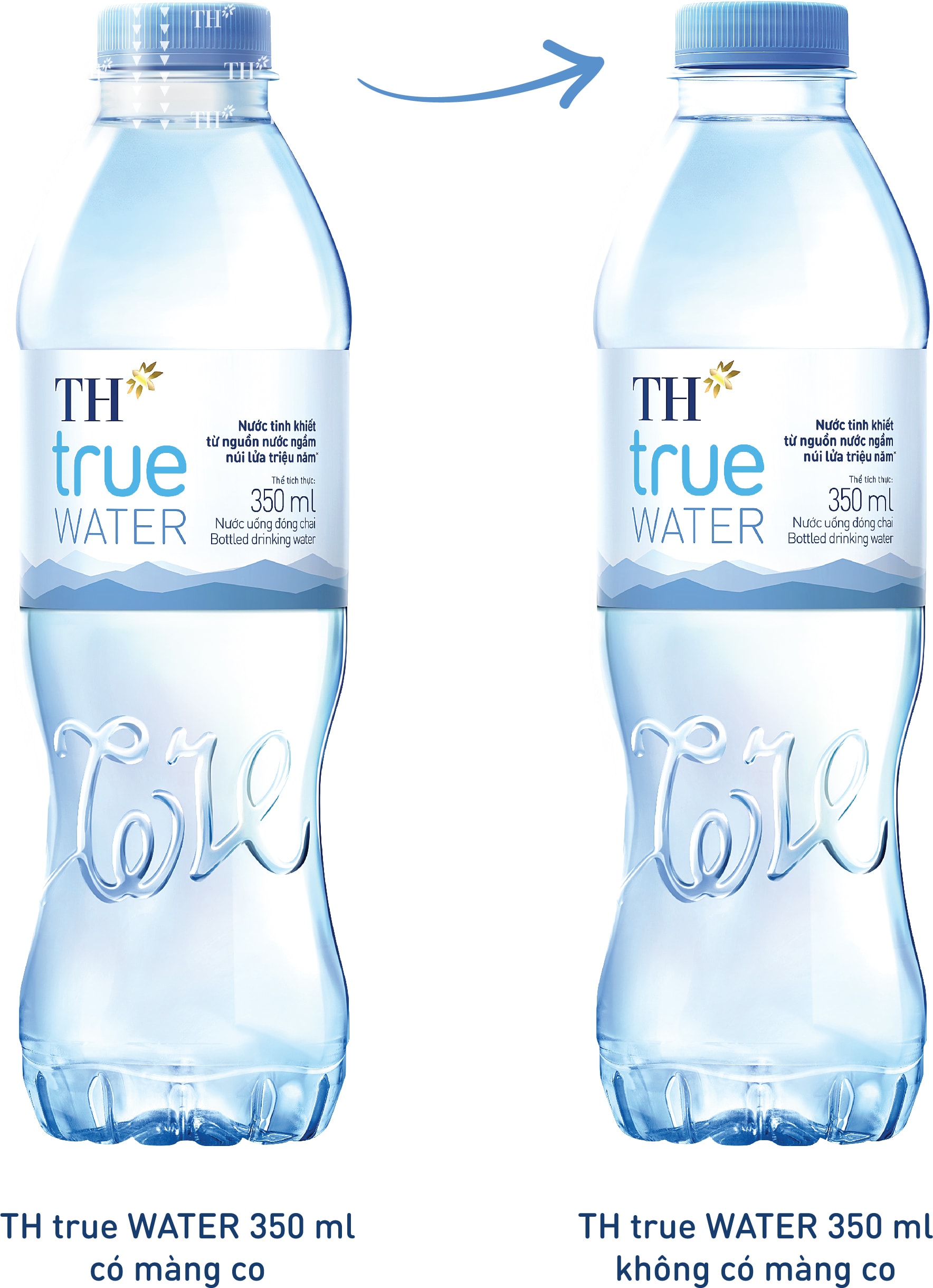 Từ tháng 02/2021TH ngưng sử dụng màng co nắp chai đối với sản phẩm TH true WATER 350 ml nhằm góp phần bảo vệ môi trường
