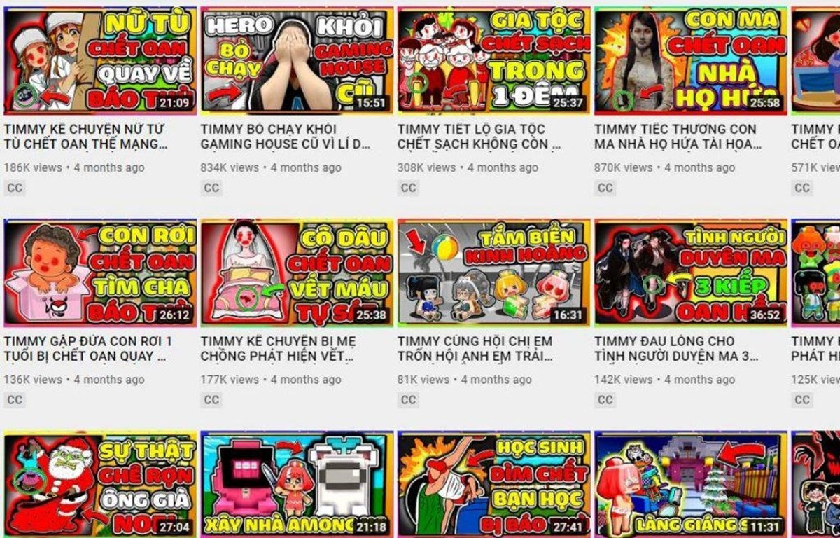 Kênh YouTube TIMMY TV với nhiều nội dung độc hại với trẻ em. (Ảnh: PV/Vietnam+)