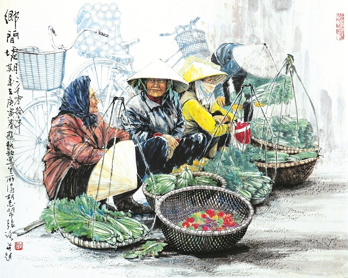 Tác phẩm “Những người phụ nữ ở chợ phiên vùng đồng bằng Bắc bộ” của họa sĩ Trương Lộ
