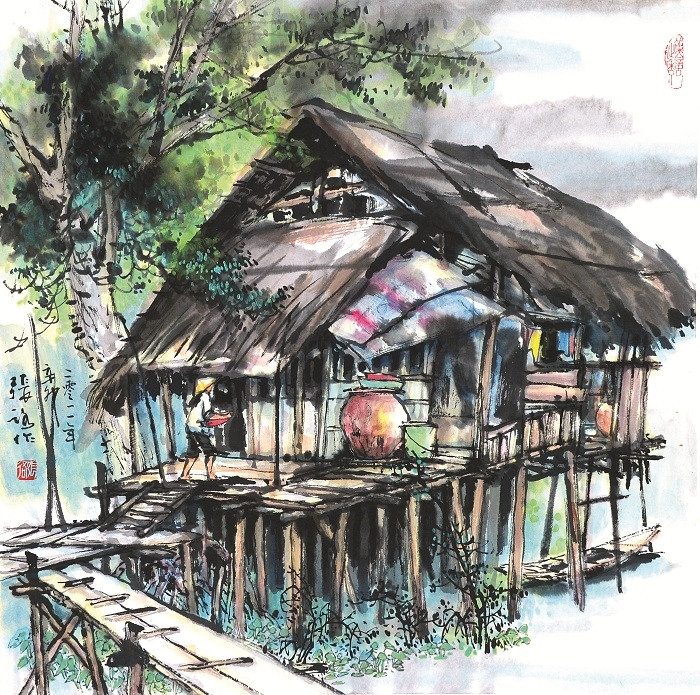 Một tác phẩm tranh thủy mặc của họa sĩ Trương Lộ