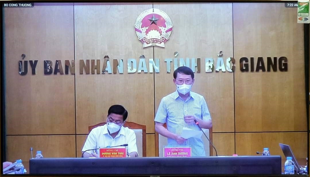 Ông Lê Ánh Dương, Phó Chủ tịch UBND tỉnh Bắc Giang phát biểu tại Hội nghị trực tuyến Ông Lê Ánh Dương, Chủ tịch UBND tỉnh Bắc Giang phát biểu tại Hội nghị trực tuyến