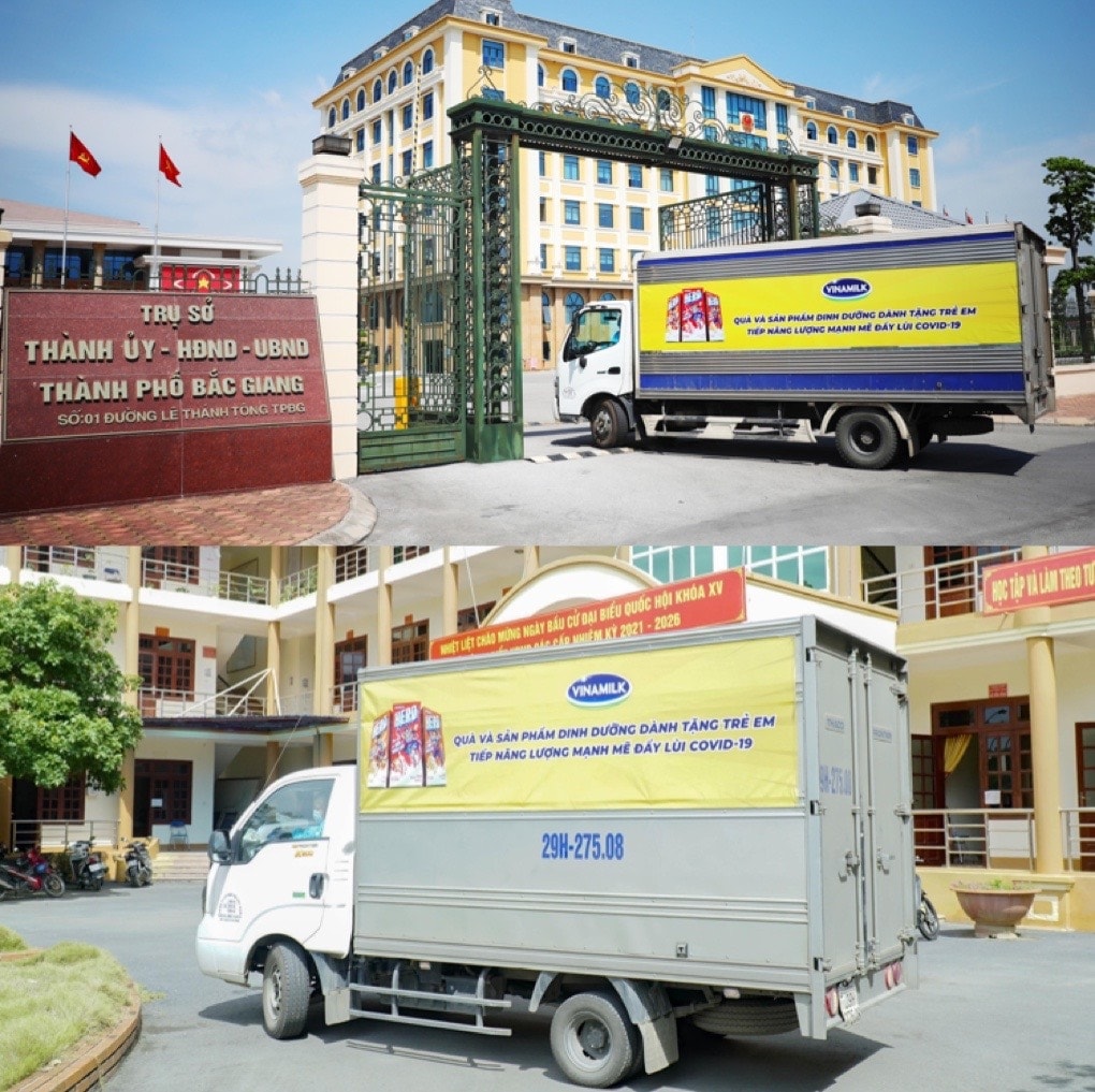 Những chuyến xe mang theo sữa và quà với thông điệp “Tiếp năng lượng mạnh mẽ, đẩy lùi Covid-19” đã kịp đến với trẻ em trong ngày 1/6