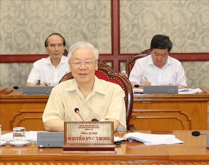 Tổng Bí thư Nguyễn Phú Trọng phát biểu tại cuộc họp. (Ảnh: Trí Dũng - TTXVN) Tổng Bí thư Nguyễn Phú Trọng phát biểu tại cuộc họp. (Ảnh: Trí Dũng - TTXVN)