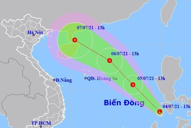 Dự báo vị trí, đường đi của vùng áp thấp/ áp thấp nhiệt đới. Ảnh NCHMF