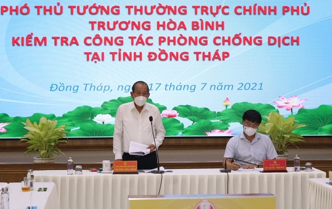 Phó Thủ tướng Thường trực Chính phủ Trương Hòa Bình phát biểu tại buổi làm việc với tỉnh Đồng Tháp.