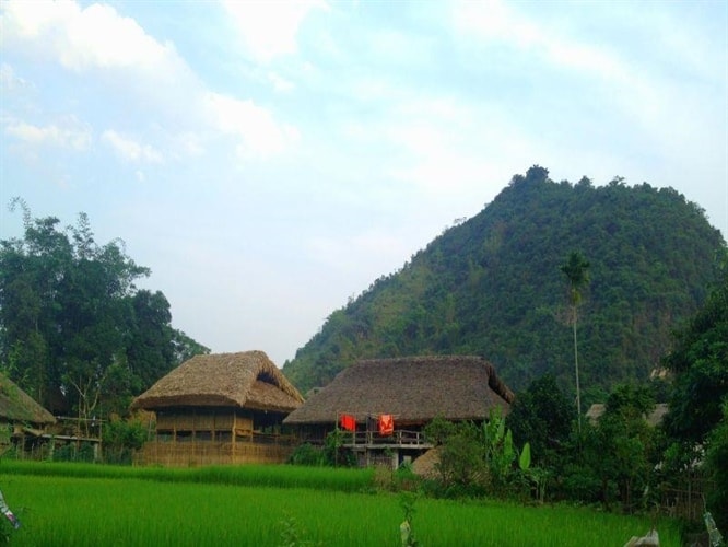 100% nhà sàn trong thôn vẫn giữ được nét văn hóa đặc sắc của dân tộc Tày. Ảnh T.L