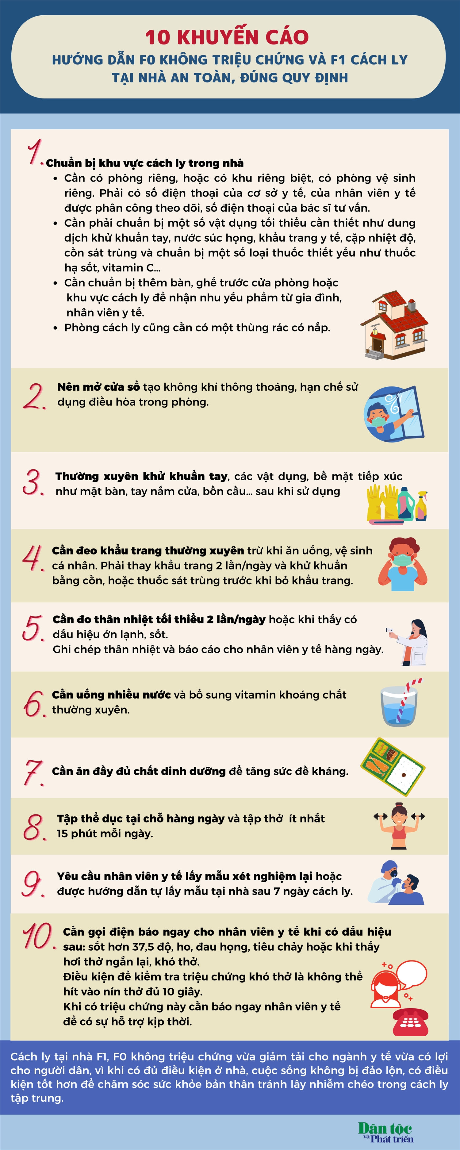 10 khuyến cáo hướng dẫn F0 không triệu chứng và F1 cách ly tại nhà an toàn, đúng quy định
