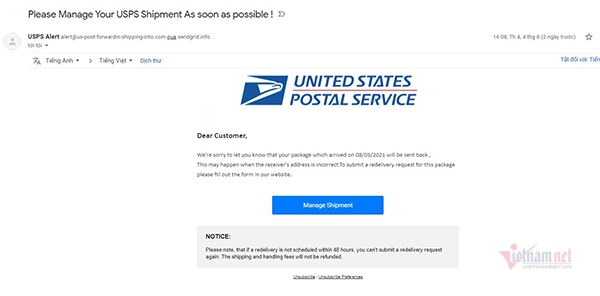 Kẻ lừa đảo phát tán tin nhắn rác dưới danh nghĩa USPS nhằm dẫn dụ người dùng click vào đường link lạ. Kẻ lừa đảo phát tán tin nhắn rác dưới danh nghĩa USPS nhằm dẫn dụ người dùng click vào đường link lạ.