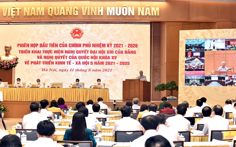 Tổng Bí thư Nguyễn Phú Trọng phát biểu chỉ đạo tại Phiên họp đầu tiên của Chính phủ nhiệm kỳ 2021-2026 tổ chức ngày 11/8. Ảnh: VGP/Nhật Bắc
