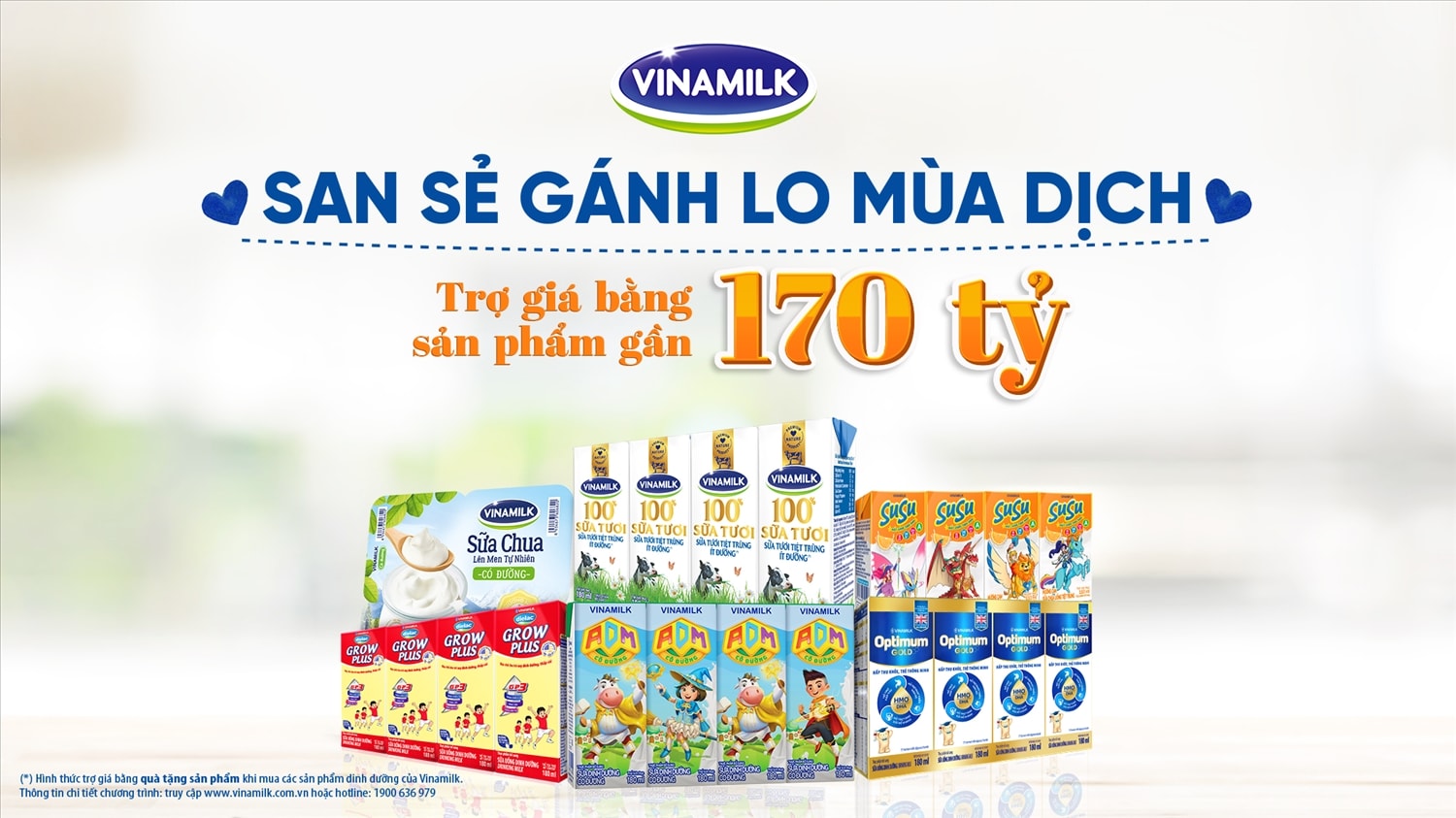Chương trình nhằm trợ giá cho người tiêu dùng “San sẻ gánh lo mùa dịch” do Vinamilk thực hiện với tổng giá trị gói hỗ trợ là gần 170 tỷ đồng Chương trình nhằm trợ giá cho người tiêu dùng “San sẻ gánh lo mùa dịch” do Vinamilk thực hiện với tổng giá trị gói hỗ trợ là gần 170 tỷ đồng