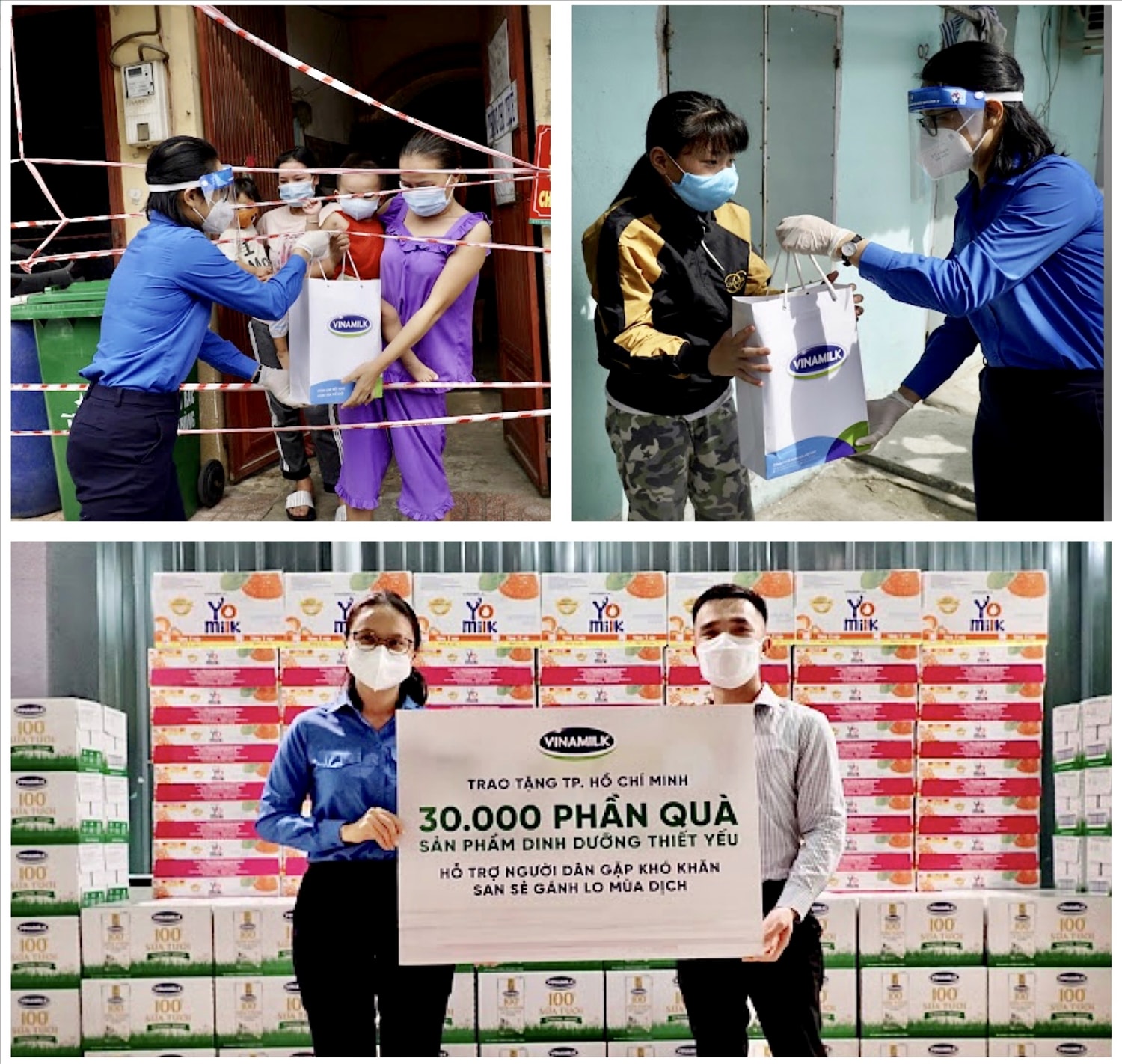 30.000 phần quà đã được Vinamilk trao cho Thành Đoàn TP.HCM để gửi đến người lao động, người dân khó khăn do ảnh hưởng của bệnh dịch trên địa bàn thành phố