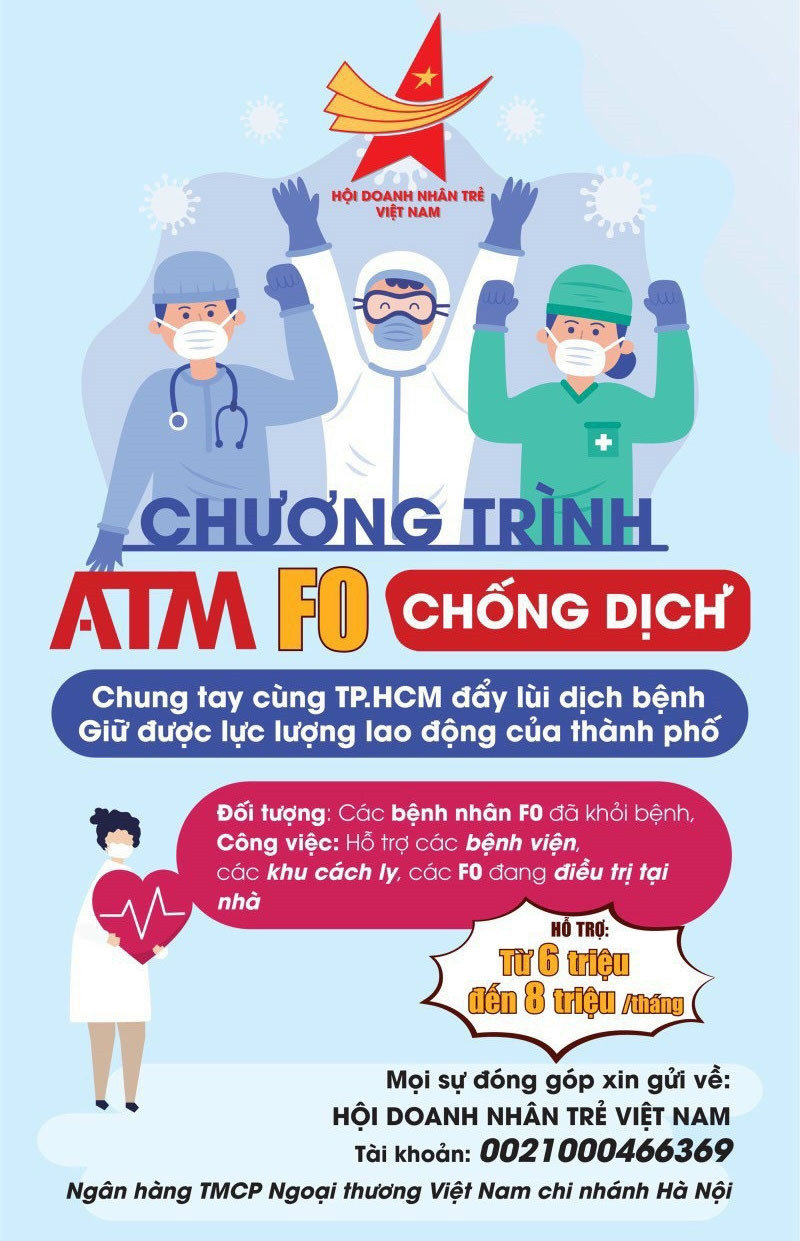 Hội Doanh nhân trẻ Việt Nam phát động chương trình “ATM F0 chống dịch”  hỗ trợ chăm sóc người bệnh COVID-19