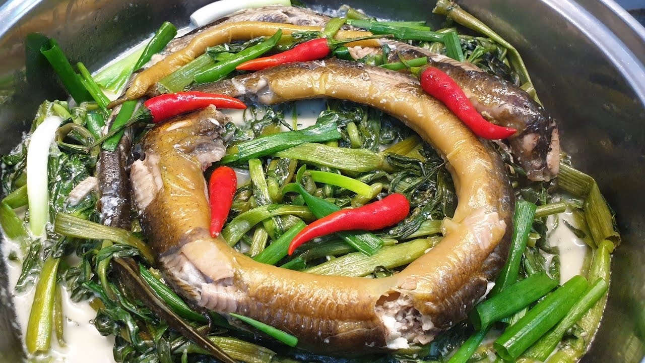 Món lươn um rau ngổ