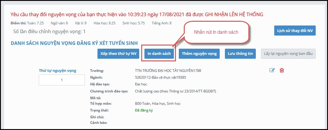 Các bước thực hiện điều chỉnh nguyện vọng đăng ký xét tuyển trực tuyến 8