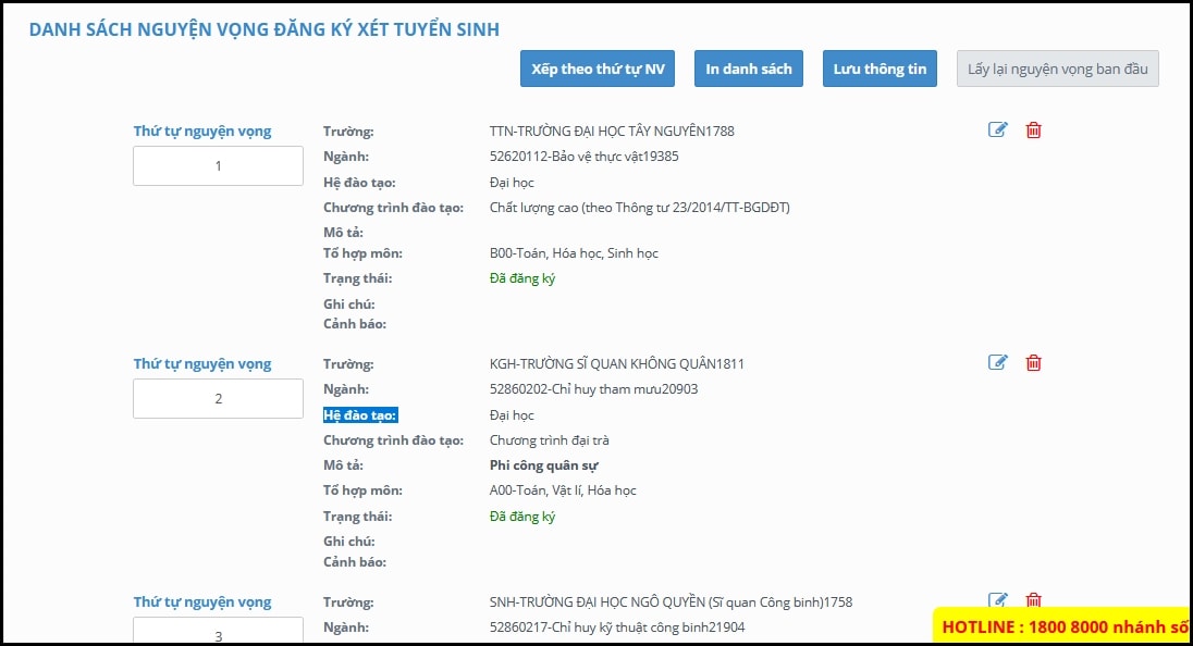 Các bước thực hiện điều chỉnh nguyện vọng đăng ký xét tuyển trực tuyến 6