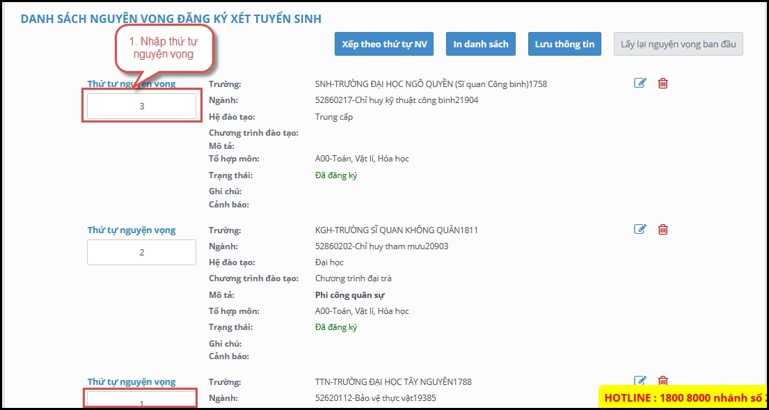 Các bước thực hiện điều chỉnh nguyện vọng đăng ký xét tuyển trực tuyến 5