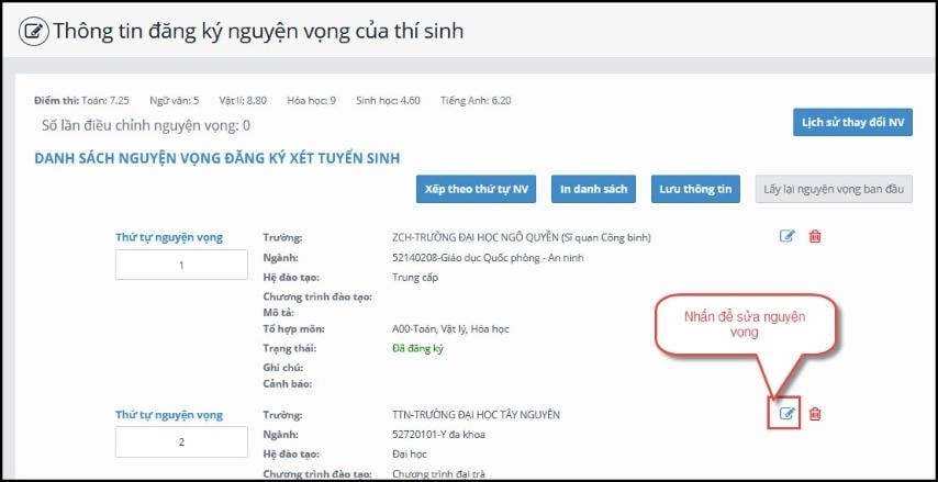 Các bước thực hiện điều chỉnh nguyện vọng đăng ký xét tuyển trực tuyến 7