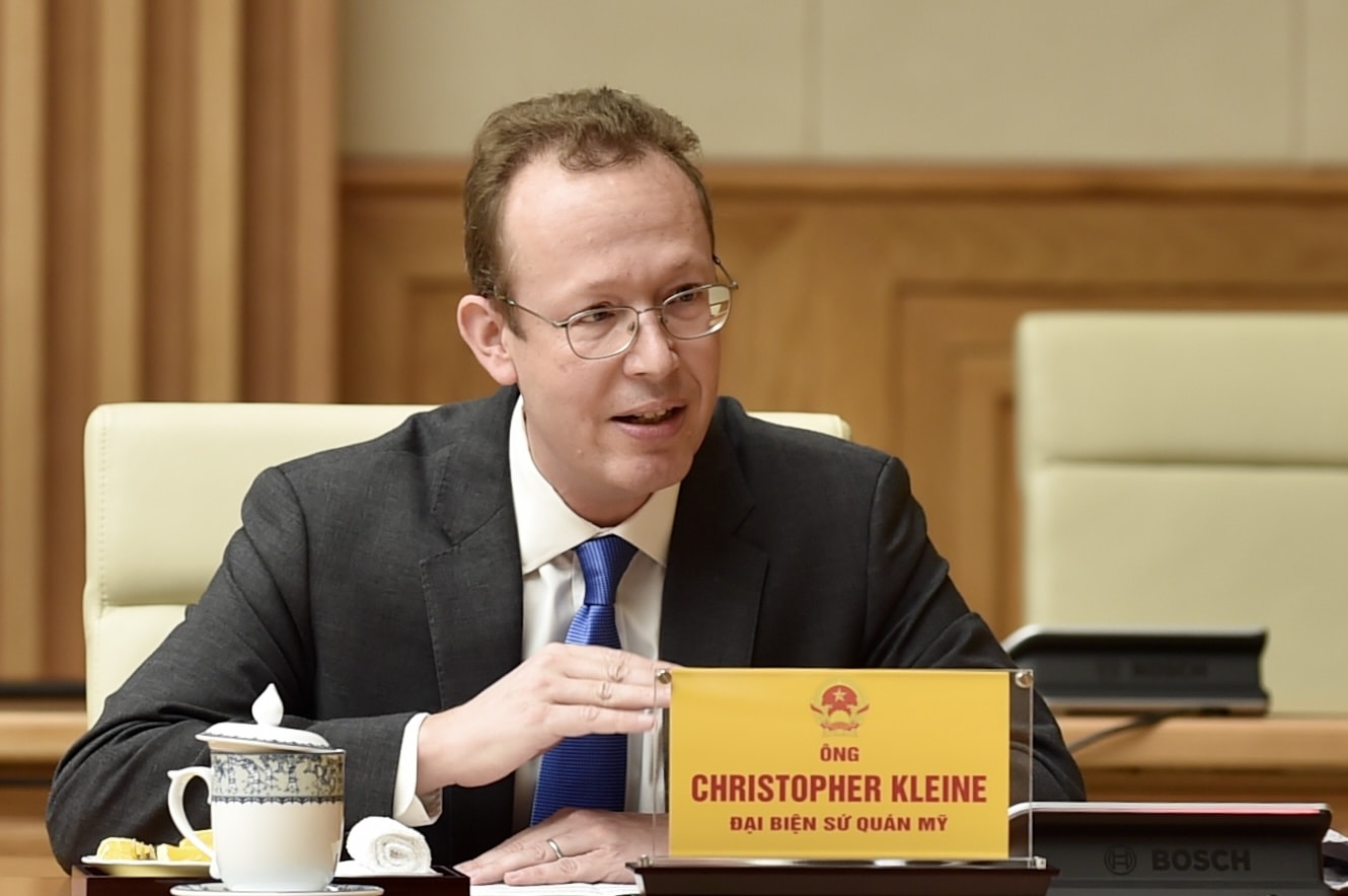 Ông Christopher Klein, Đại biện Đại sứ quán Hoa Kỳ phát biểu tại buổi tiếp - Ảnh: VGP/Nhật Bắc