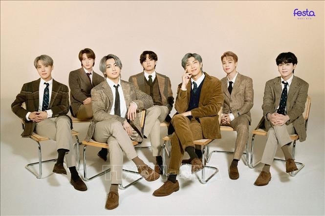 Các thành viên nhóm nhạc nam của Hàn Quốc BTS. Ảnh: YONHAP/TTXVN Các thành viên nhóm nhạc nam của Hàn Quốc BTS. Ảnh: YONHAP/TTXVN
