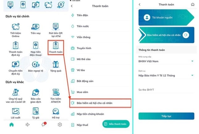 Các bước đóng tiếp BHXH tự nguyện, gia hạn thẻ BHYT hộ gia đình trên ứng dụng BIDV Smart Banking Các bước đóng tiếp BHXH tự nguyện, gia hạn thẻ BHYT hộ gia đình trên ứng dụng BIDV Smart Banking