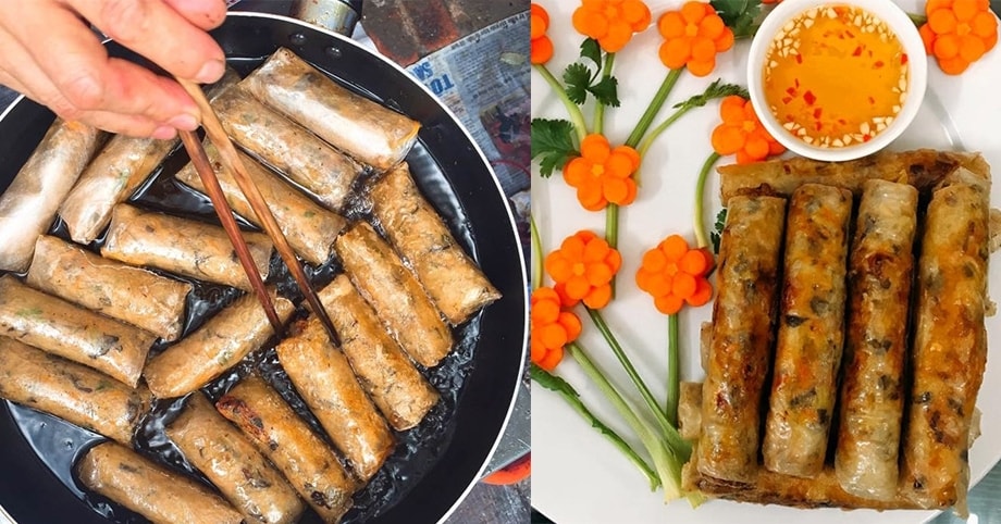 Món nem rán truyền thống của người Việt được cuốn bởi bánh đa nem Thổ Hà.