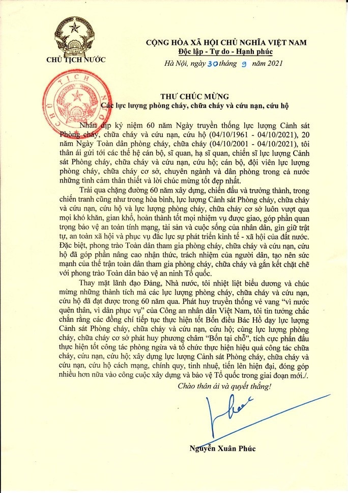Thư của Chủ tịch nước Nguyễn Xuân Phúc