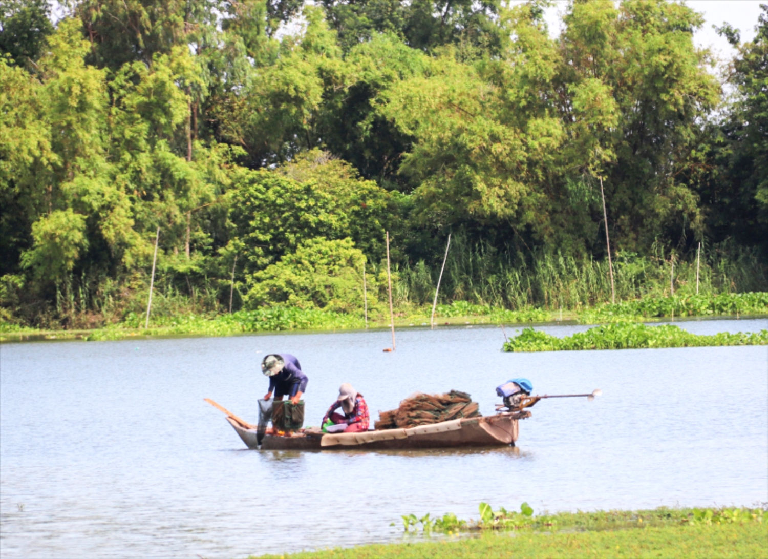 Anh Trần Văn Mừng, xã Thường Thới Hậu A (huyện Hồng Ngự, tỉnh Đồng Tháp) phấn khởi khi mỗi ngày giăng lưới thu được gần chục ký cá đồng