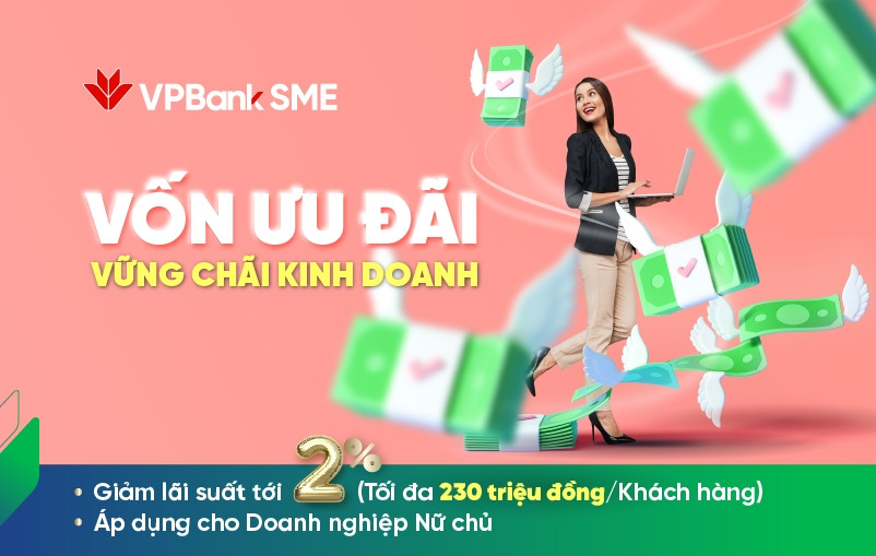 Ngân hàng VPBank cũng có chương trình giảm lãi suất, tăng ưu đãi cho doanh nghiệp có phụ nữ làm chủ.