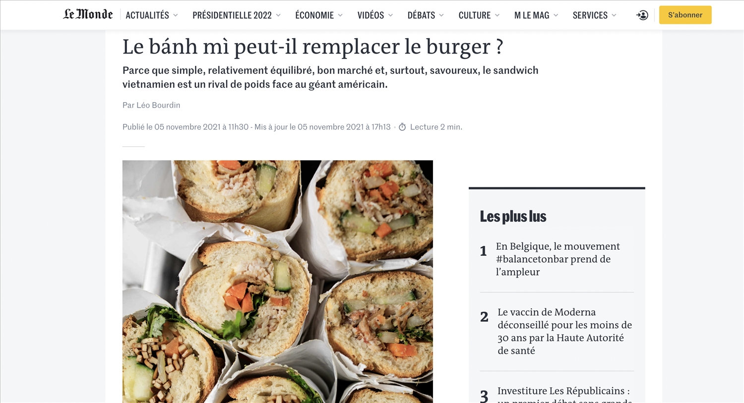 Bánh mì Việt Nam trên tờ LeMonde của Pháp Bánh mì Việt Nam trên tờ LeMonde của Pháp