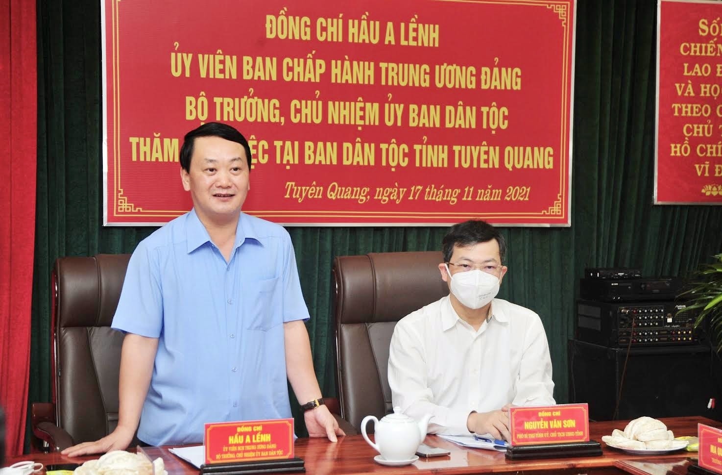 Bộ trưởng, Chủ nhiệm Uỷ ban Dân tộc Hầu A Lềnh phát biểu tại buổi làm việc