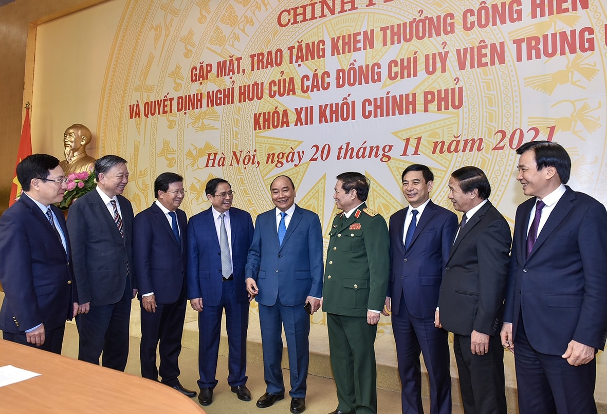 Chủ tịch nước Nguyễn Xuân Phúc, Thủ tướng Chính phủ Phạm Minh Chính và các đại biểu tại buổi lễ. Ảnh: VGP/Nhật Bắc Chủ tịch nước Nguyễn Xuân Phúc, Thủ tướng Chính phủ Phạm Minh Chính và các đại biểu tại buổi lễ. Ảnh: VGP/Nhật Bắc