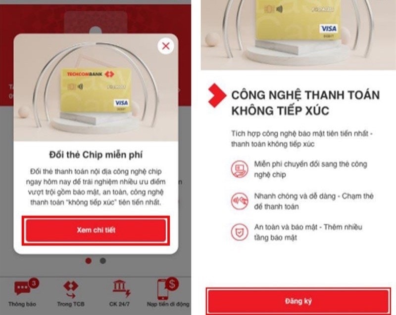 Khách hàng có thể chuyển đổi thẻ từ ATM sang thẻ chip trên ứng dụng ngân hàng. (Ảnh: Báo Tin tức) Khách hàng có thể chuyển đổi thẻ từ ATM sang thẻ chip trên ứng dụng ngân hàng. (Ảnh: Báo Tin tức)