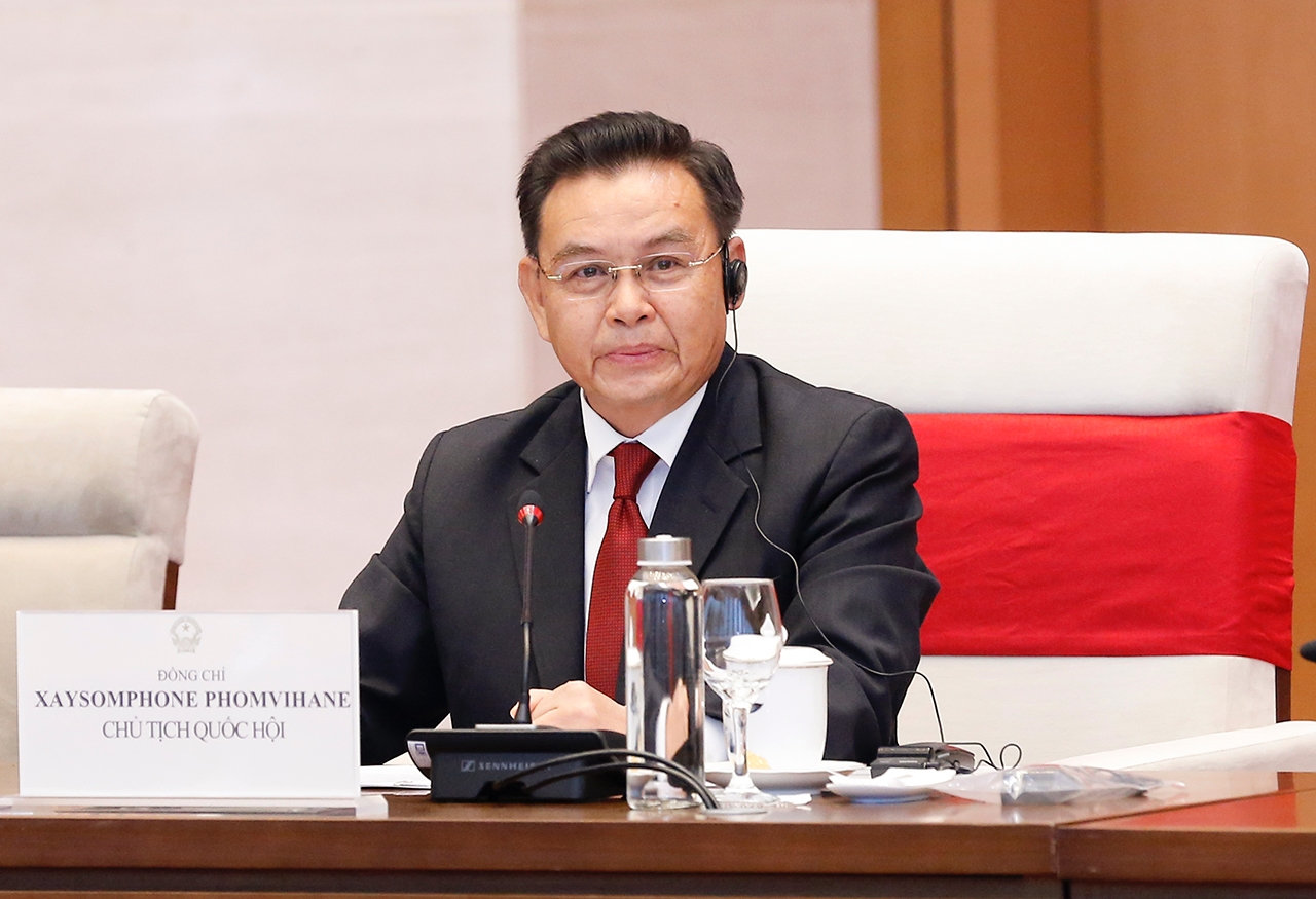 Chủ tịch Quốc hội Lào Xaysomphone Phomvihane phát biểu tại hội đàm