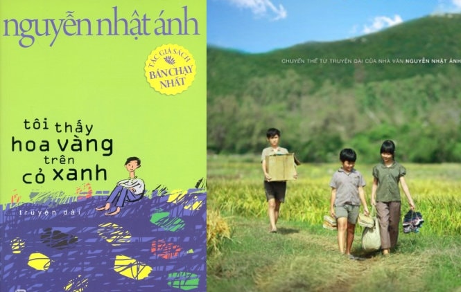 Tác phẩm Tôi thấy hoa vàng trên cỏ xanh (trái) và bộ phim cùng tên (phải). Ảnh tư liệu