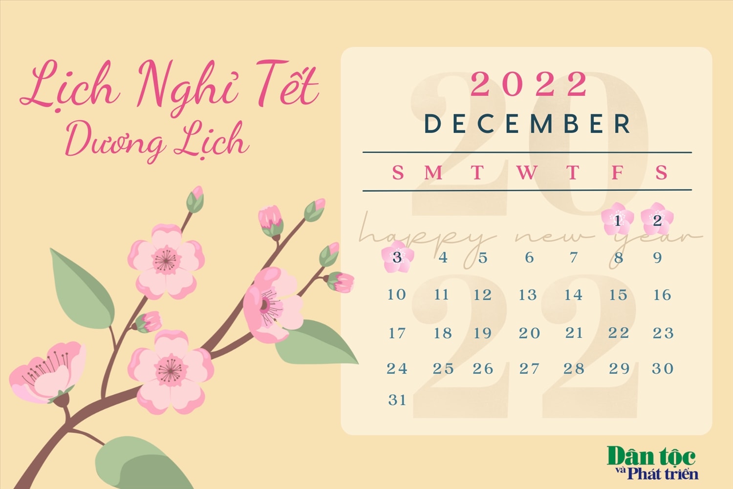 Lịch nghỉ Tết Dương lịch 2022