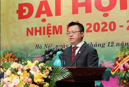 Nhà báo Lê Quốc Minh, Ủy viên Ban Chấp hành Trung ương Đảng, Tổng Biên tập Báo Nhân Dân, Phó Trưởng ban Tuyên giáo Trung ương, Chủ tịch Hội Nhà báo Việt Nam phát biểu khai mạc Đại hội